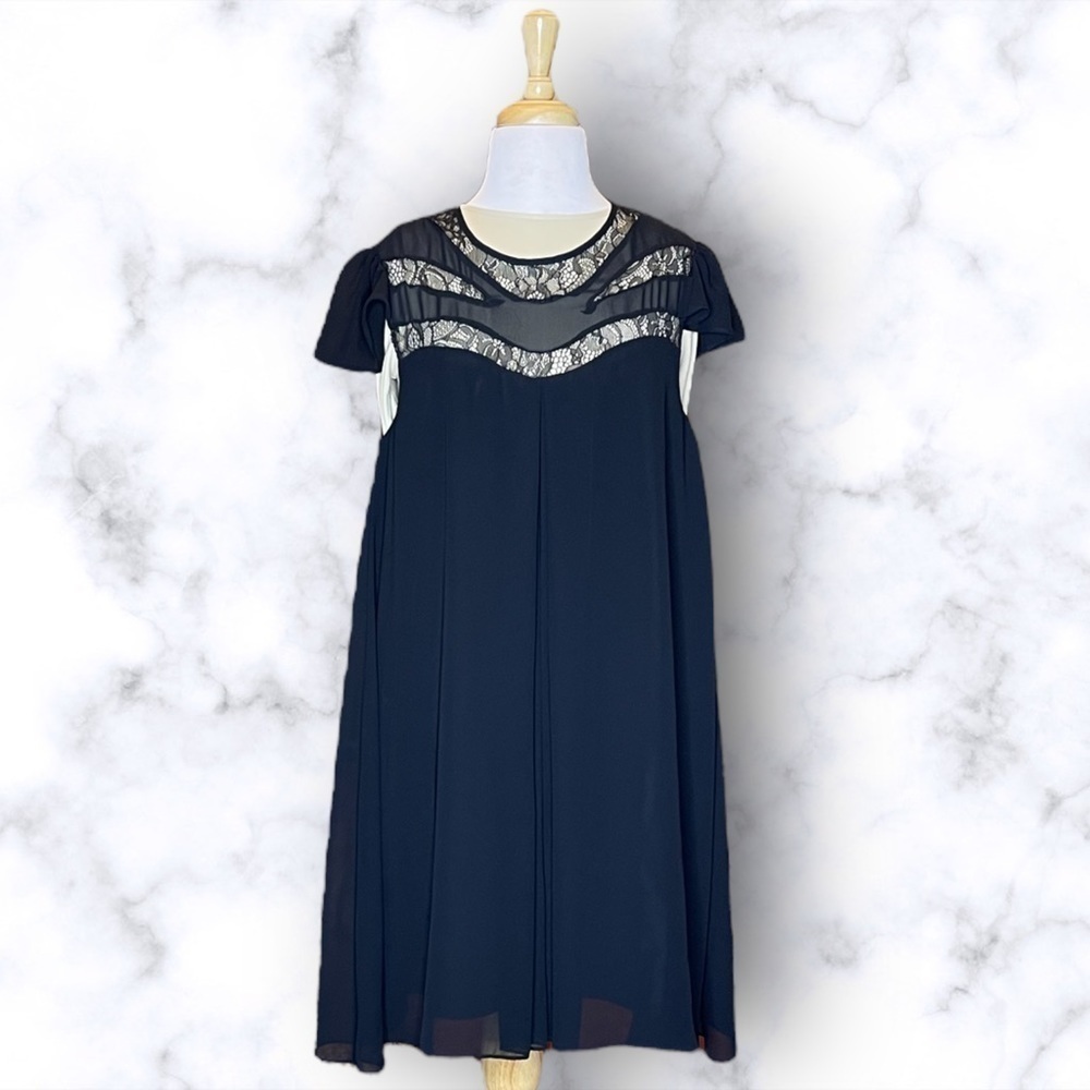 Black Baby Doll Dress Lace Sheer Top Flutter Sleeve Wednesday Adams